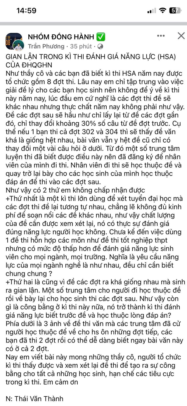 ĐH Quốc gia Hà Nội nói gì về thông tin có gian lận trong kỳ thi HSA?  - Ảnh 1.