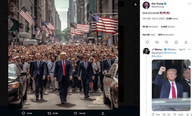 Ông Eric Trump chia sẻ ảnh giả mạo của cha trên trang cá nhân nhưng không nói rõ về tấm hình