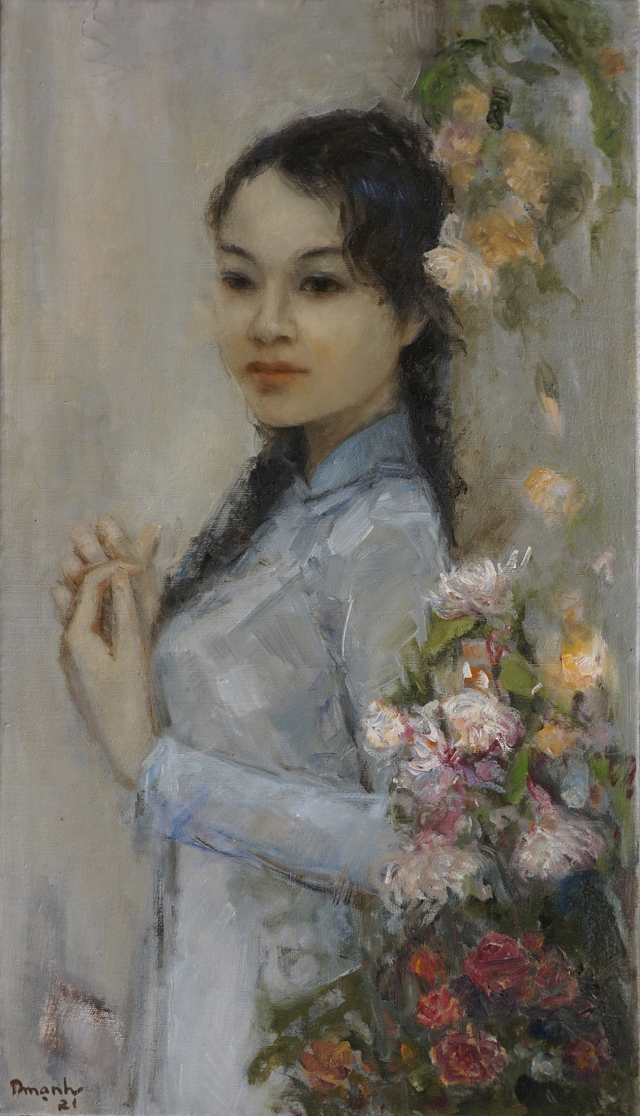Thiếu nữ 'đẹp như tranh vẽ' trong các tác phẩm của họa sĩ Lâm Đức Mạnh  - Ảnh 2.