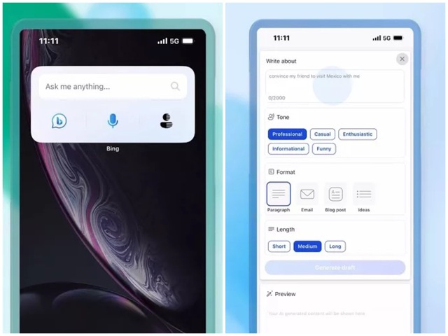 Microsoft tung widget Bing Chat cho nền tảng Android và iOS - Ảnh 1. Microsoft tung widget Bing Chat cho nền tảng Android và iOS - Ảnh 1.