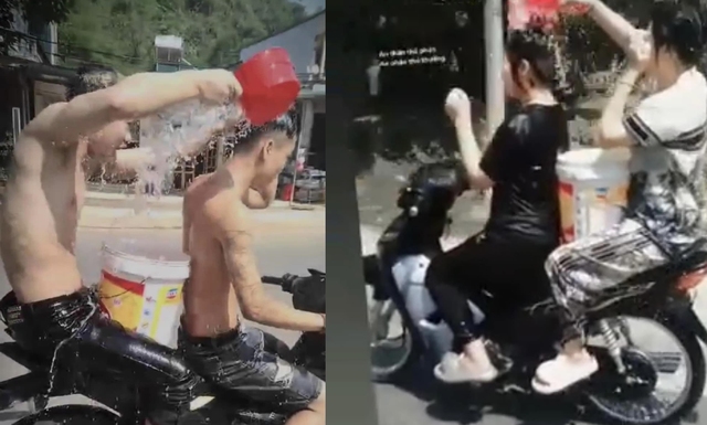 Triệu tập nhóm nam nữ vừa đi xe máy vừa tắm cho nhau trên đường - Ảnh 1.