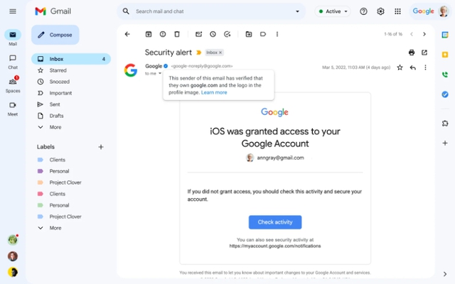 Gmail bổ sung tính năng xác thực màu xanh - Ảnh 1. Gmail bổ sung tính năng xác thực màu xanh - Ảnh 1.