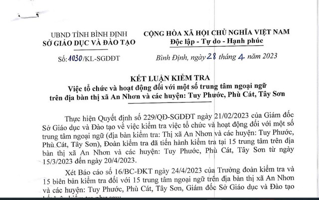 Nhiều sai phạm ở các trung tâm ngoại ngữ tại Bình Định - Ảnh 1.