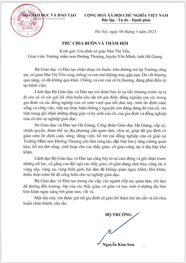 Nữ giáo viên cắm bản ở Hà Giang tử nạn: Bộ trưởng GD-ĐT gửi thư chia buồn - Ảnh 1.