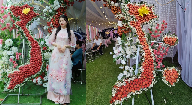 Đằng sau chiếc cổng cưới được trang trí bằng hàng tạ vải thiều của cô dâu GenZ - Ảnh 3.