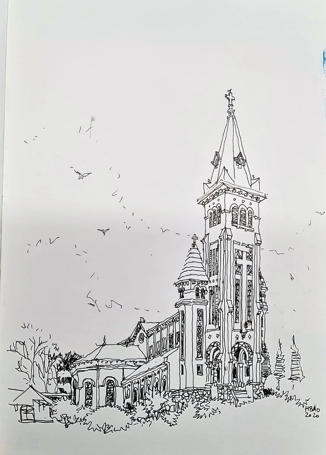Góc ký họa: Nhà thờ Con gà - Đà Lạt  - Ảnh 4.