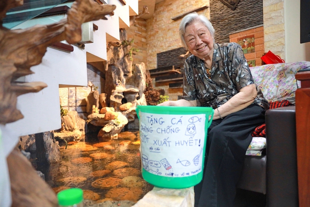 Cụ bà 90 tuổi tặng hàng nghìn con cá phòng sốt xuất huyết - Ảnh 1.
