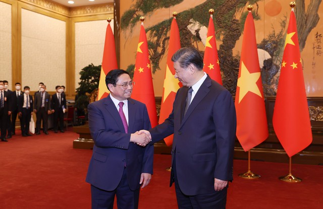Thủ tướng Phạm Minh Chính hội kiến Chủ tịch Trung Quốc Tập Cận Bình - Ảnh 4.