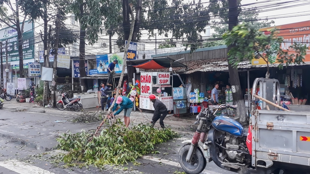 Giông lốc làm nhiều cây xanh trên QL 57 đổ ngã, mất điện kéo dài - Ảnh 3.