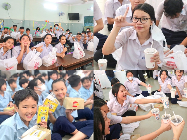 Niềm vui ánh lên trong đôi mắt của các em học sinh trường từ thiện Ánh Linh khi nhận quà từ Lotteria