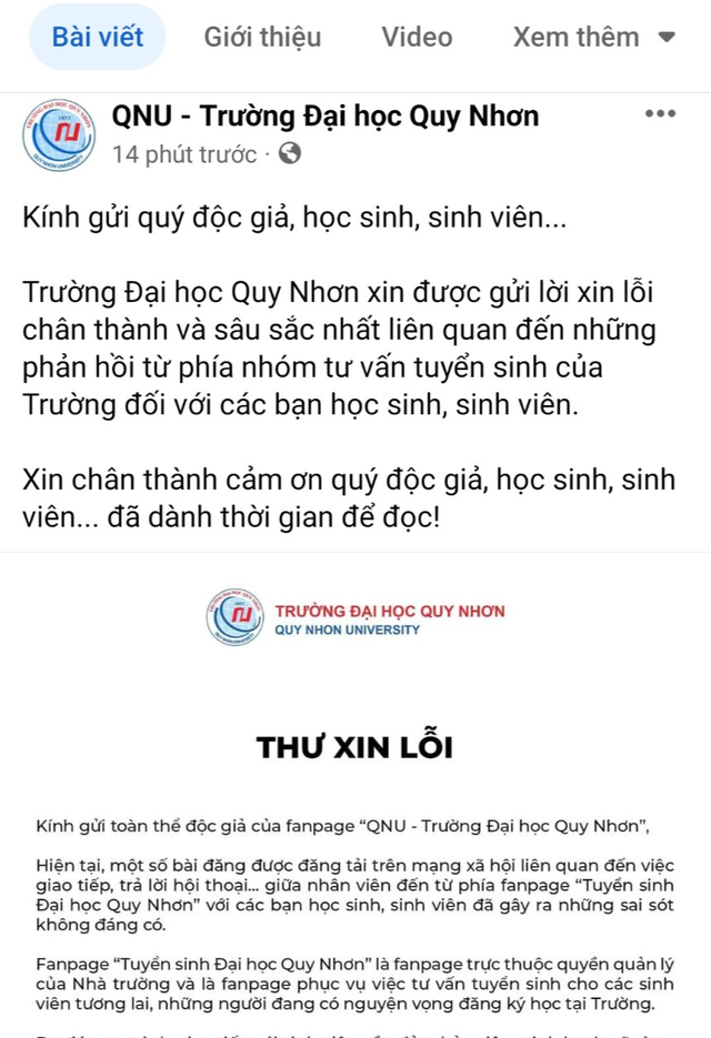 Trường ĐH Quy Nhơn xin lỗi vụ nhân viên tư vấn tuyển sinh ‘dạy khéo’ học sinh - Ảnh 3.