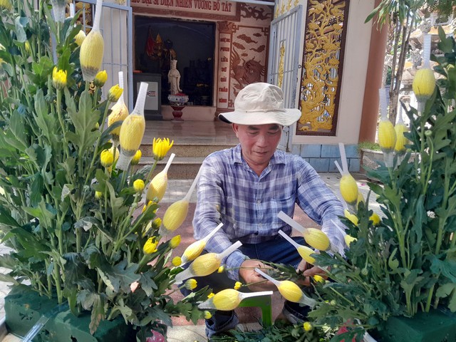 Người đàn ông gần 10 năm cắm hoa công quả cho chùa - Ảnh 1.