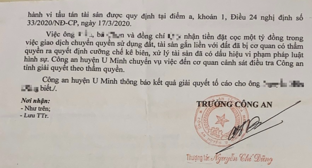 Vụ 'trung úy công an bị tố lừa đảo tiền đặt cọc': Không khởi tố vụ án - Ảnh 1.