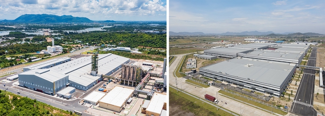 Nhà máy lọc dầu Long Sơn (trái) có vị trí sát biển và nhà máy điện tử Goertek (phải) đã chọn vật liệu tôn hợp công nghệ mạ 4 lớp Activate™ của BlueScope (Ảnh: NS BlueScope Việt Nam)