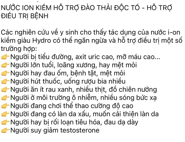 Nước ion kiềm có tác dụng trị bệnh như nội dung quảng cáo? - Ảnh 1.