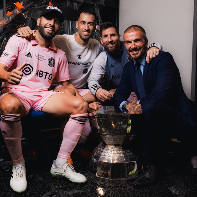 Messi (third from left) and David Beckham