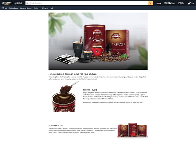 Gourmet Blend và House Blend là sản phẩm cà phê Việt Nam được khách quốc tế tìm kiếm mua nhiều nhất trên sàn thương mại điện tử toàn cầu Amazon