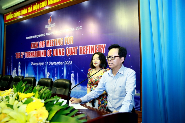 Ông Nguyễn Văn Hội, Chủ tịch HĐQT BSR, phát biểu tại lễ khởi động bảo dưỡng tổng thể NMLD Dung Quất lần thứ 5