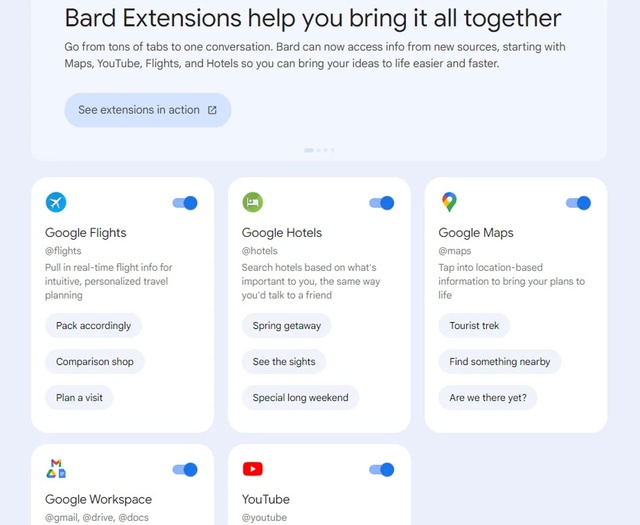 Bard được liên kết đến các dịch vụ phổ biến của Google - Ảnh 1.