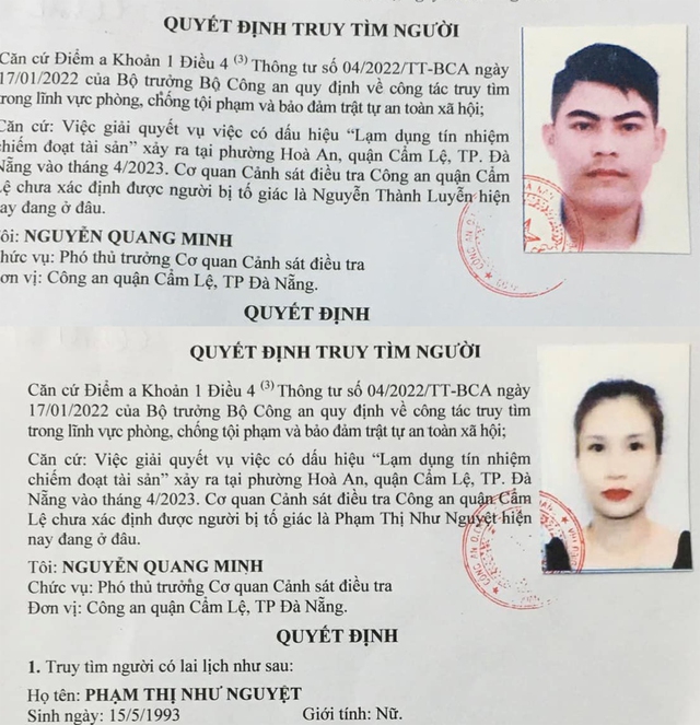 Đà Nẵng: Truy tìm đôi vợ chồng huy động vốn hàng trăm triệu đồng rồi bỏ trốn - Ảnh 1. Đà Nẵng: Truy tìm đôi vợ chồng huy động vốn hàng trăm triệu đồng rồi bỏ trốn - Ảnh 1.
