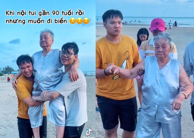 Xúc động đại gia đình 3 thế hệ đưa bà nội U.90 đi chơi biển- Ảnh 1.