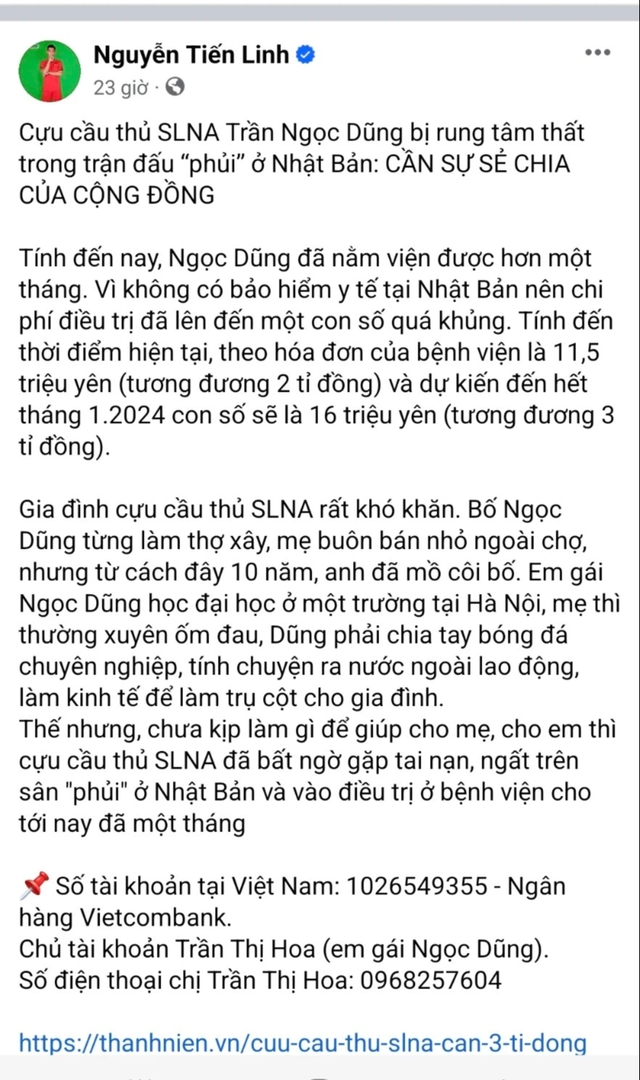 Nguyễn Tiến Linh làm điều xúc động cho cựu cầu thủ SLNA lâm nạn tại Nhật Bản- Ảnh 2.