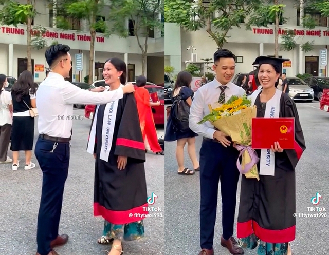 Mẹ hạnh phúc khi được con trai khoác áo cử nhân trong lễ tốt nghiệp- Ảnh 1.