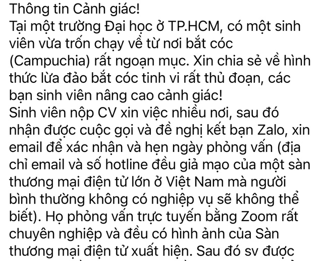 Nhiều trường ĐH cảnh báo sinh viên về nguy cơ bị 'bắt cóc' khi tìm việc- Ảnh 1.