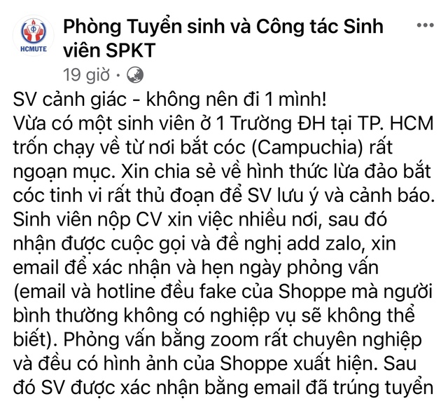 Nhiều trường ĐH cảnh báo sinh viên về nguy cơ bị 'bắt cóc' khi tìm việc- Ảnh 2.