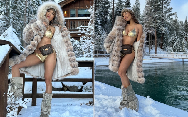 MC gốc Việt Jeannie Mai diện bikini nóng bỏng giữa trời tuyết  - Ảnh 1.