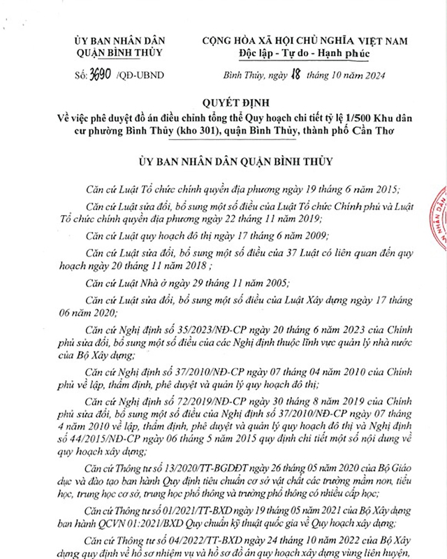 Cần Thơ điều chỉnh tổng thể Quy hoạch chi tiết tỷ lệ 1/500 KDC phường Bình Thủy- Ảnh 1.