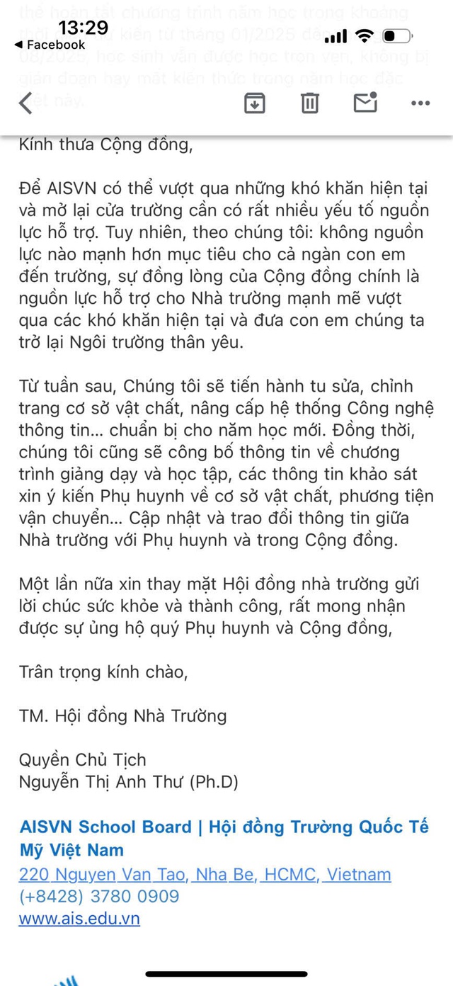 Trường quốc tế AISVN sẽ khai giảng trở lại vào tháng 1.2025?- Ảnh 1.