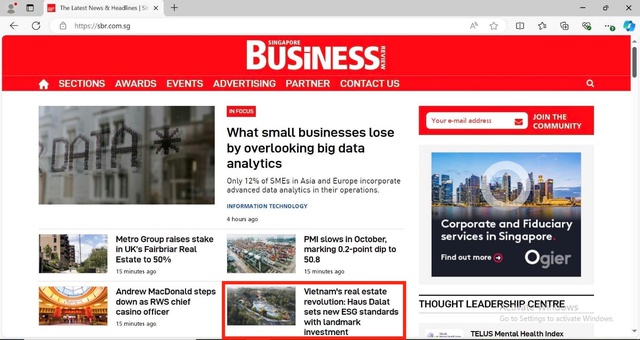 Tổ hợp Bất Động Sản ESG đầu tiên tại Việt Nam xuất hiện trên Singapore Bussiness Review Tổ hợp Bất Động Sản ESG đầu tiên tại Việt Nam xuất hiện trên Singapore Bussiness Review