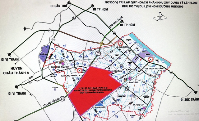 Vị trí lập quy hoạch phân khu dự án Khu đô thị du lịch nghỉ dưỡng Mekong (ảnh: Quang Minh Nhật chụp màn hình)