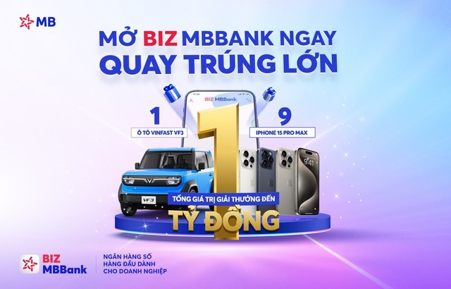 Mở tài khoản BIZ MBBank, rinh xe hơi Vinfast VF3 và iPhone 15 Pro Max- Ảnh 1.