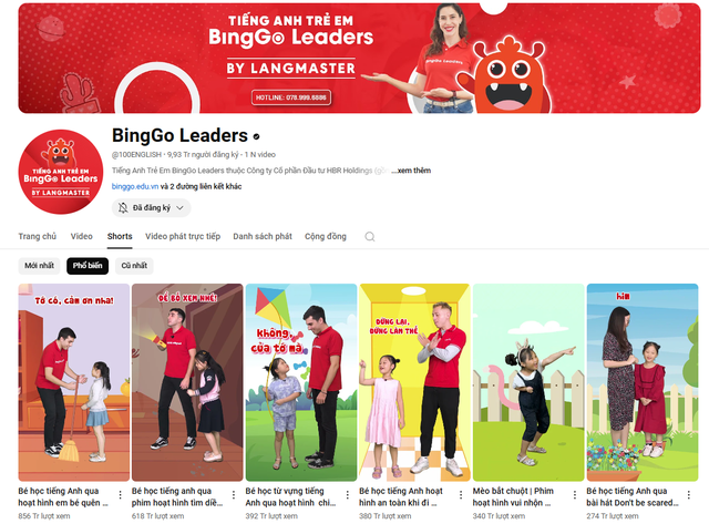 Kênh Youtube BingGo Leaders sở hữu 9,93 triệu người đăng ký (số liệu tính đến ngày 29.11.2024)