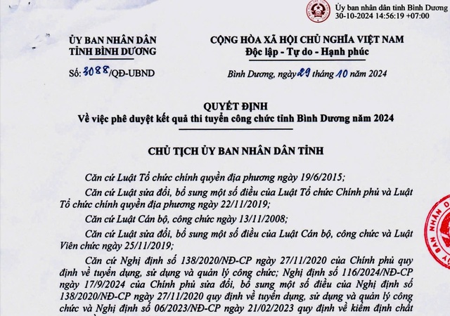 Bình Dương: Phê duyệt kết quả kỳ thi tuyển công chức 2024- Ảnh 1.