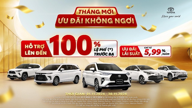 Nhiều xe Toyota tiếp tục nhận ưu đãi 50% lệ phí trước bạ trong tháng 11