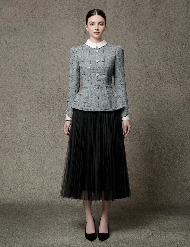 How to coordinate tweed shirts for office ladies in winter - Photo 7.