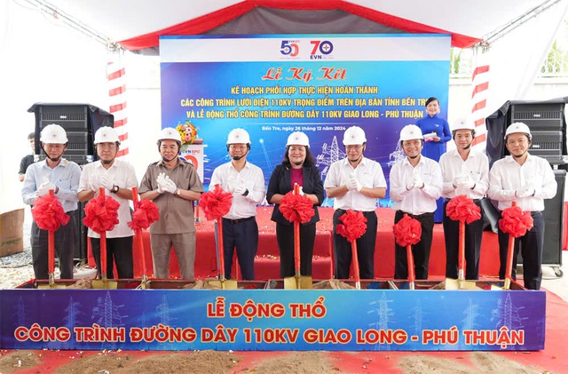 EVNSPC khởi công đường dây 110 kV Giao Long - Phú Thuận- Ảnh 1.