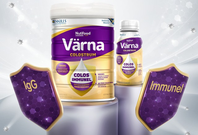 Värna Colostrum với phân đoạn sữa non phân tử lượng thấp (Immunel) từ Sterling Mỹ và kháng thể IgG được chứng minh lâm sàng có tác dụng hỗ trợ tăng đề kháng nhanh chỉ sau 2 giờ