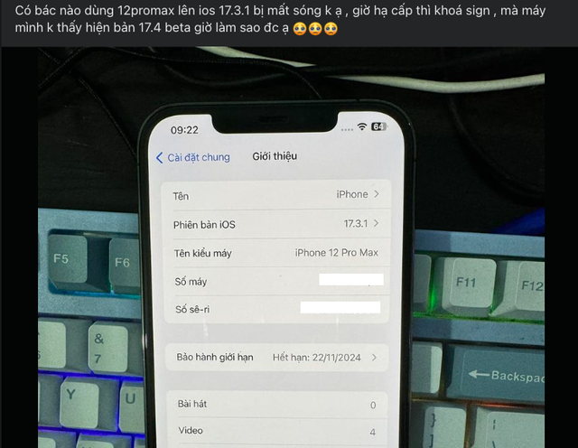 Một người dùng gặp lỗi trên iOS 17.3.1 tại Việt Nam