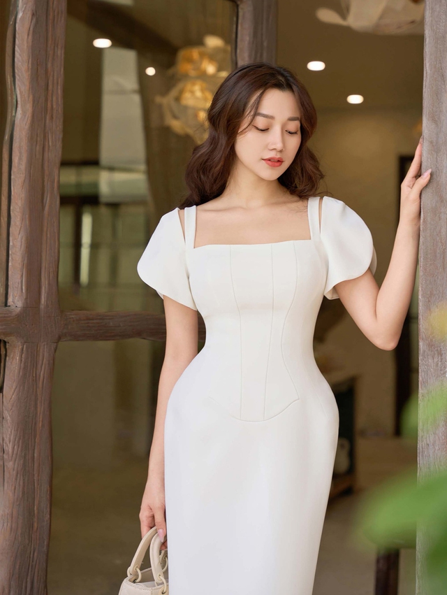 Đầm Dự tiệc Cổ U Tay bèo Màu trắng - BST Gentle dresses