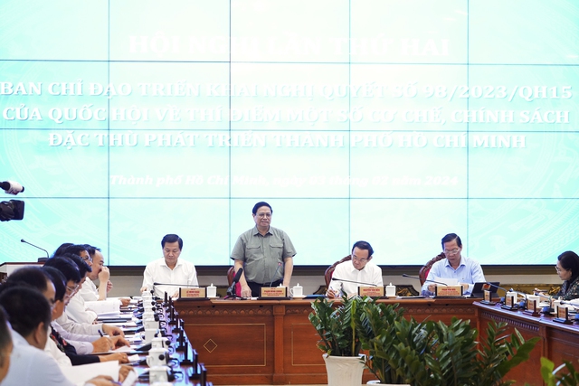 Thủ tướng Phạm Minh Chính chủ trì phiên họp lần 2 của Ban Chỉ đạo triển khai Nghị quyết 98 Ảnh: Nguyên Vũ