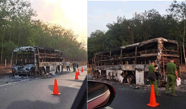 Xe khách giường nằm cháy rụi trên cao tốc Phan Thiết - Dầu Giây- Ảnh 1.