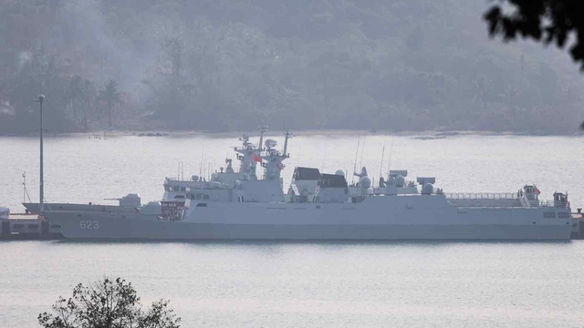 Hình ảnh được cho là tàu hải quân Trung Quốc  tại căn cứ Ream hôm 20.3Ảnh: Nikkei Asia