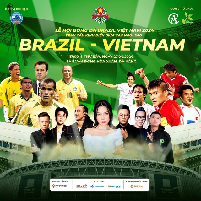 Nhiều danh thủ Brazil từng vô địch World Cup cũng như huyền thoại bóng đá Việt Nam sẽ đối đầu trên sân Hòa Xuân (TP.Đà Nẵng) vào chiều 27.4