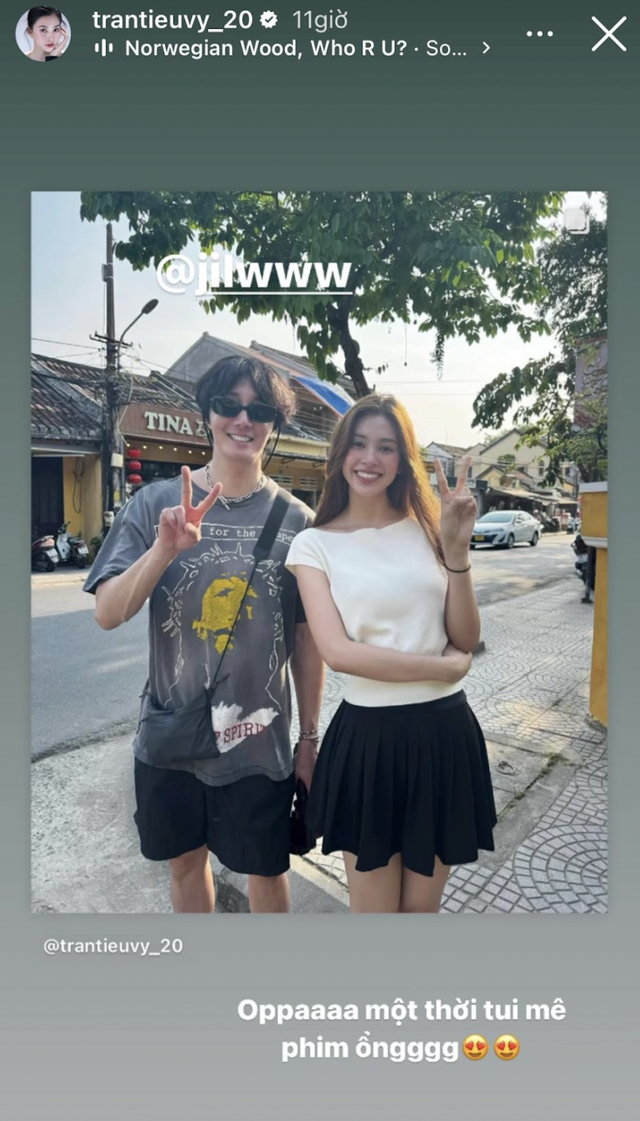 Tiểu Vy cập nhật story Instagram và tag tài khoản của Jung Il Woo