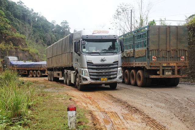 QL14D liên tục ùn tắc do lượng xe chở quặng từ Lào về Việt Nam đi qua cửa khẩu quốc tế Nam Giang với số lượng quá lớn
