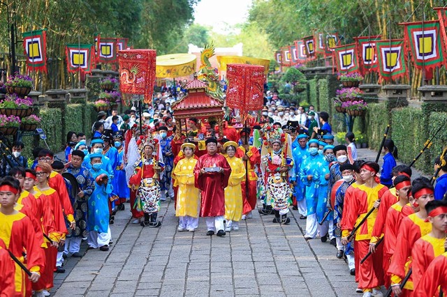 Nghi thức rước kiệu Giỗ tổ Hùng Vương tại Công viên Lịch sử - Văn hóa dân tộc TP.HCM (ảnh chụp tháng 4.2023)
